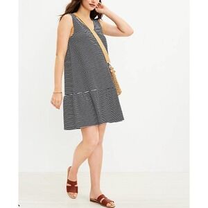 Loft Tall Scalloped Striped Double V Flounce T-shirt Dress Size MT EUC
